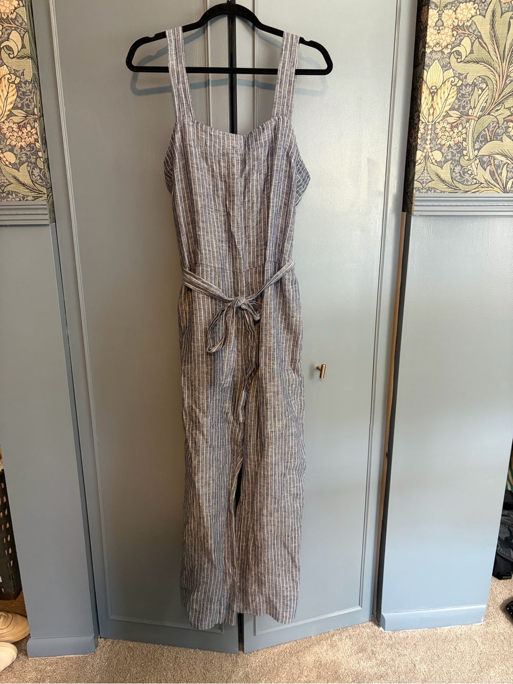 Quince Blue and White Striped Sleeveless Jumpsuit